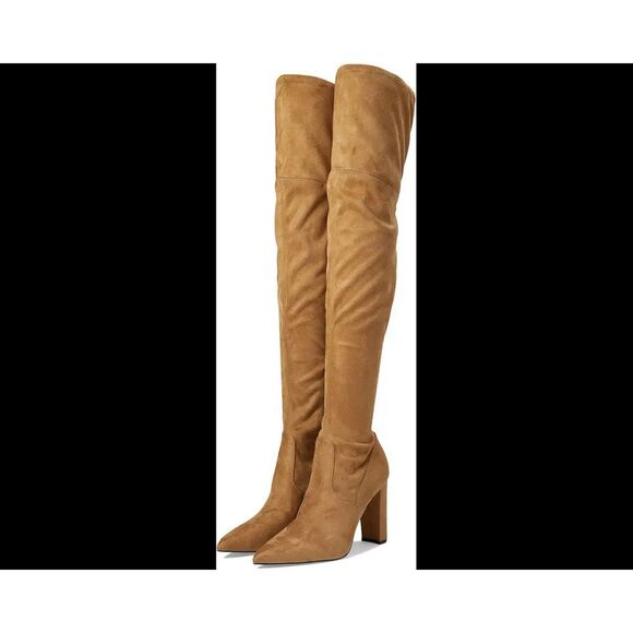 Marc Fisher Womens Sz 9‎ Over Knee Suede Pointed Toe Heeled Boots Tan Camel - Picture 1 of 13